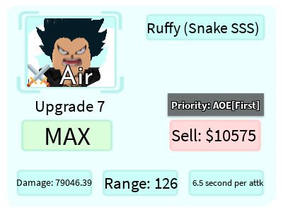 Ruffy (Snake SSS) - Luffy (Snakeman), Roblox: All Star Tower Defense Wiki